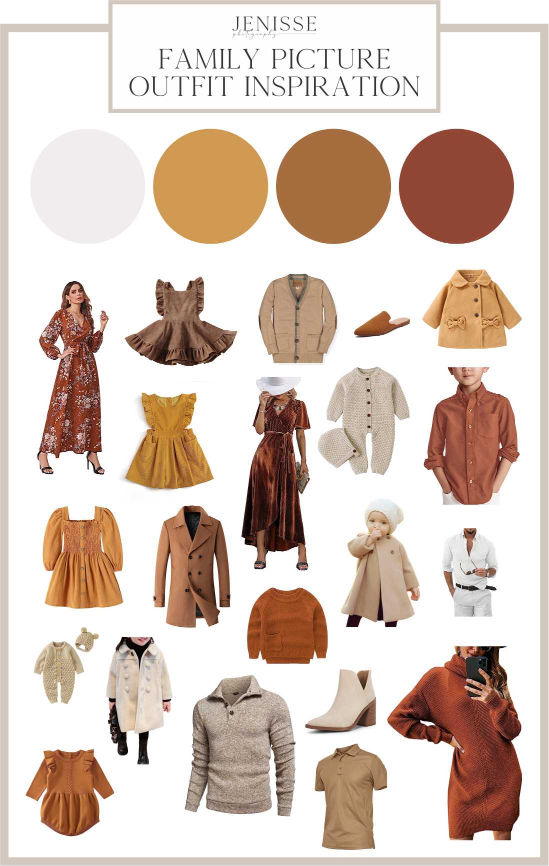 Fall Family Picture Outfits - Shades of Orange, Yellow and Brown